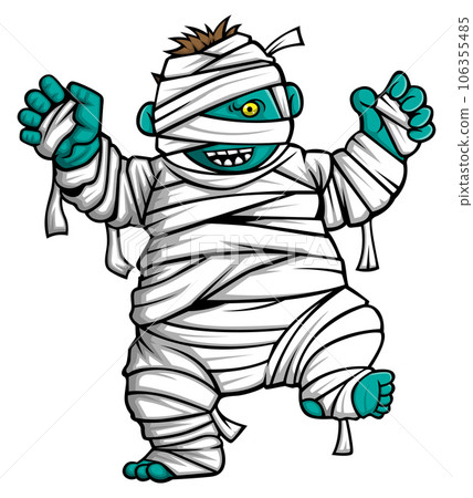 Scary cartoon fat mummy character on white background of illustration Scary cartoon fat mummy character on white background of illustration 106355485