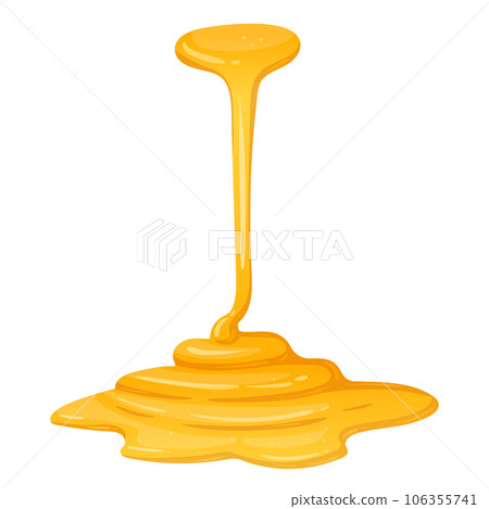 Dripping honey. Cartoon honey flow, melting liquid sweet syrup. Sticky honey dripping flat vector illustration Dripping honey. Cartoon honey flow, melting liquid sweet syrup. Sticky honey dripping flat vector illustration 106355741