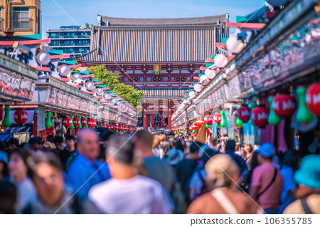 日本東京城市景觀 秋天已經過去，但酷暑仍在繼續……熙熙攘攘的淺草寺。沒有口罩……沒有感染爆炸=29日 106355785