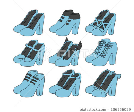 Illustration set of light blue heel shoes 106356039