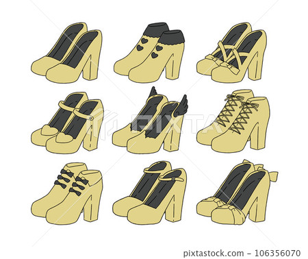 Illustration set of yellow heel shoes Illustration set of yellow heel shoes 106356070