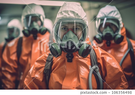 A dramatic image of a medical team in protective gear, ready to respond to a mass casualty incident, symbolizing preparedness and expertise in crisis management. Generative Ai A dramatic image of a medical team in protective gear, ready to respond to a mass casualty incident, symbolizing preparedness and expertise in crisis management. Generative Ai 106356498
