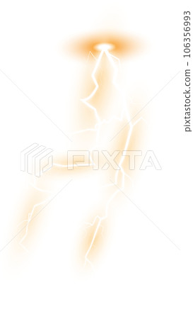 Yellow Magic lightning and bright light effects. Discharge electric current. Charge current. Natural phenomena. PNG. 106356993