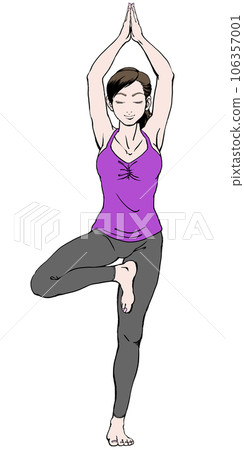 Young woman doing tree pose _ Hand stretching camisole _ Meditation 2 Young woman doing tree pose _ Hand stretching camisole _ Meditation 2 106357001