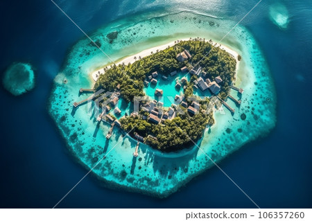 Aerial view of a pristine tropical island surrounded by turquoise waters, showcasing its breathtaking beauty and inviting atmosphere. Generative AI 106357260