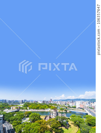 High angle panorama of Hiroshima Peace Park and Atomic Bomb Dome [ Image of Hiroshima City ] 106357647