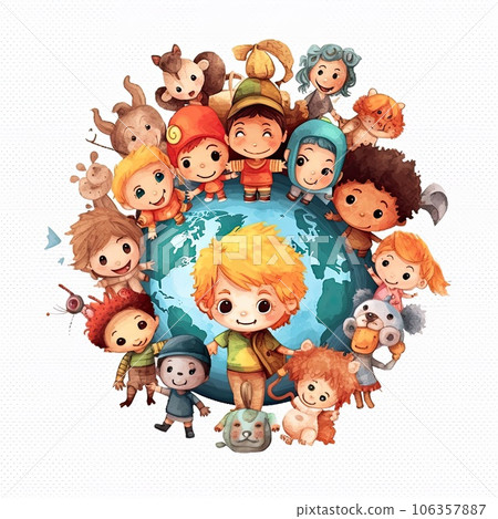 International Childrens Day poster illustration - Generative AI. 106357887