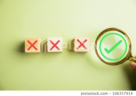 Using a magnifying glass and check mark icon, the image portrays the process of checking the authenticity of a document. Highlighting the importance of adhering to company regulations, policies Using a magnifying glass and check mark icon, the image portrays the process of checking the authenticity of a document. Highlighting the importance of adhering to company regulations, policies 106357914