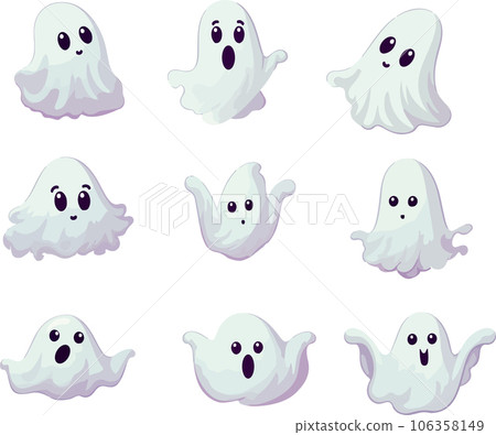 Set of cute halloween ghosts cartoon style isolated on white background Set of cute halloween ghosts cartoon style isolated on white background 106358149