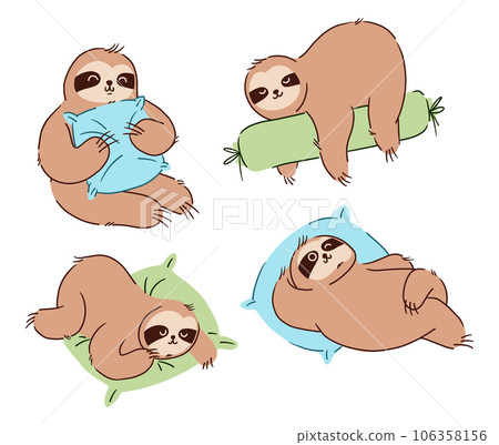 Sloth bears are sleeping on cushion . Hand drawn style . White isolate background . Vector . Sloth bears are sleeping on cushion . Hand drawn style . White isolate background . Vector . 106358156