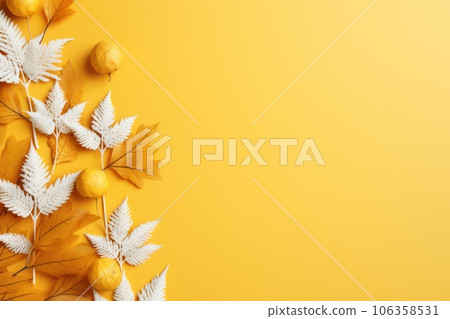 Autumn simple background with a pumpkins and fall leaves. Generative AI 106358531