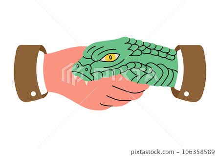 Snake bite hand. Traditional snake handshake tattoo. Vector illustration. 106358589