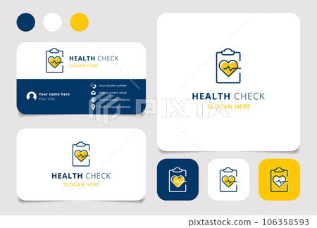 Health check logo design with editable slogan. Branding book and business card template. 106358593