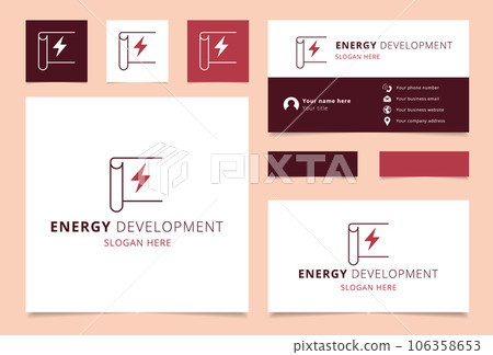 Energy development logo design with editable slogan. Branding book and business card template. Energy development logo design with editable slogan. Branding book and business card template. 106358653
