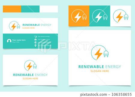 Renewable energy logo design with editable slogan. Branding book and business card template. 106358655