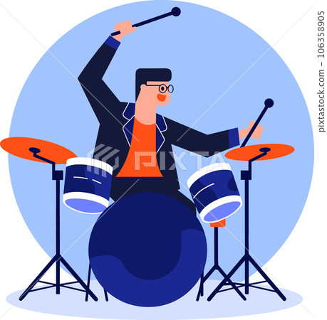 Hand Drawn musicians playing drums in flat style Hand Drawn musicians playing drums in flat style 106358905