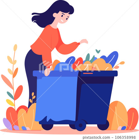 Hand Drawn woman with recycling bin in flat style 106358998