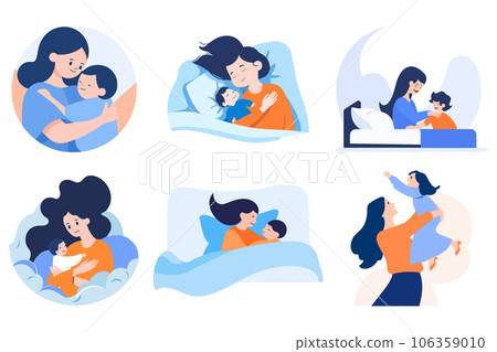 Hand Drawn Mother hugging her child happily in flat style 106359010