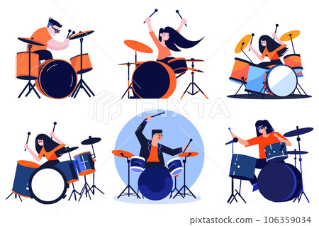 Hand Drawn musicians playing drums in flat style 106359034