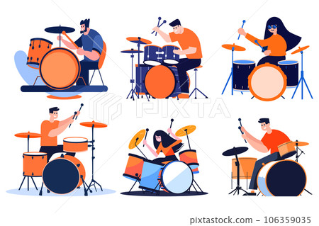 Hand Drawn musicians playing drums in flat style 106359035
