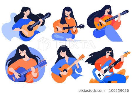 Hand Drawn musicians playing guitar and singing in flat style 106359036