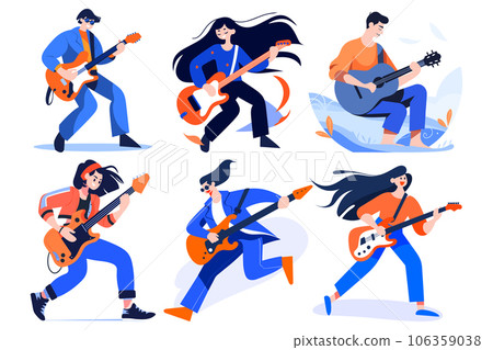 Hand Drawn musicians playing guitar and singing in flat style 106359038