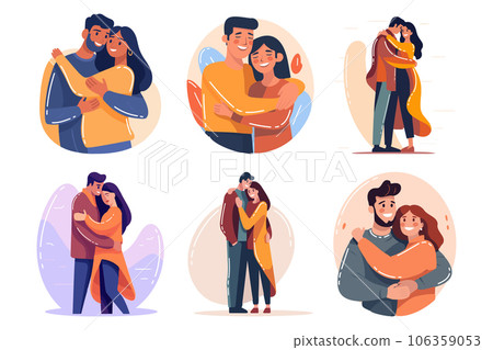 Hand Drawn happy couple embracing in flat style 106359053