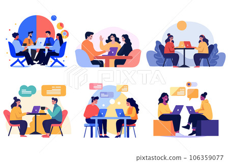 Hand Drawn Businessmen sitting and consulting together in flat style 106359077