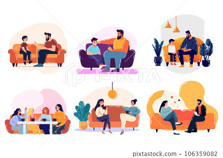 Hand Drawn office worker consulting in a coffee shop in flat style Hand Drawn office worker consulting in a coffee shop in flat style 106359082