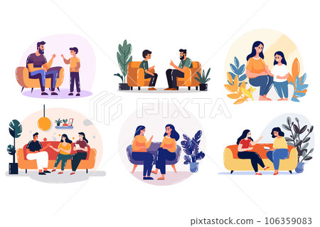 Hand Drawn office worker consulting in a coffee shop in flat style 106359083