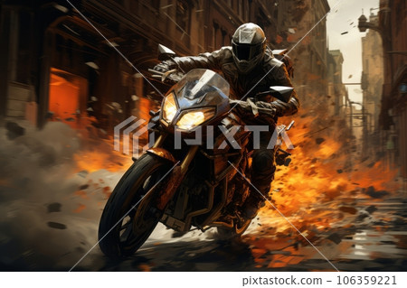 An urban scene showing a motorcycle rider... - Stock Illustration ...