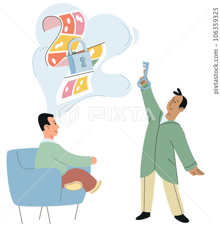 Psychologist listening to patient at mental therapy session. Person talking to psychotherapist. Private psychology, psychotherapy help. Systems of therapeutic effects on psyche and on human health 106359325