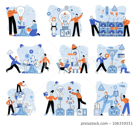 Team solving problems Successful business development, plan and process symbol Teamwork, partnership and cooperation concept Goals and target related Brainstorming unique ideas and skills Support of 106359351