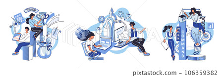 Team solving problems Creative idea problem solution cooperation.Thinking and imagination, problem solving, brainstorming, idea and human fantasy, motivation and inspiration, find right solution 106359382