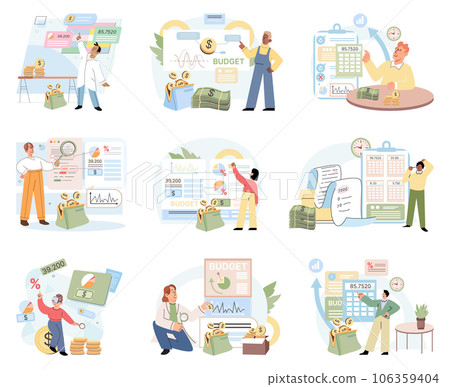 People analysis budget. Calculate financial plan of save income and expense management. Family budget, divides the items of expenditure. Finance control, date, finance, personal budget, family money 106359404