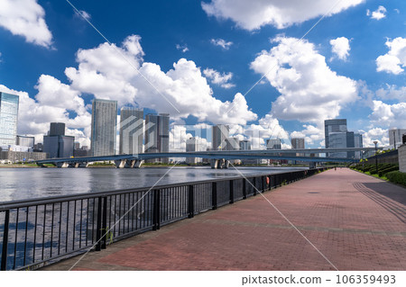 《Tokyo》 Tower apartments lined up, Tokyo Bay area in the summer sky 106359493