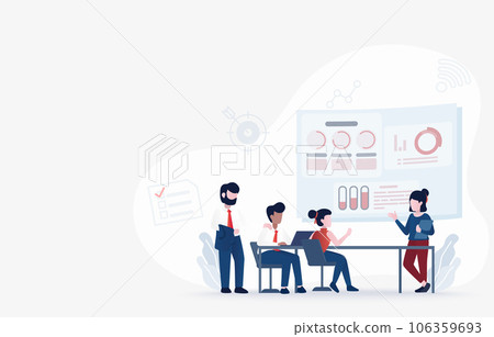 Business ideas concept. Business people discussion, data analysis, presentation, share and exchange information. Online connection, management, improvement and development to achieve success. 106359693