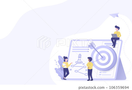 Business planning and strategy concept. Business people discussion, strategy planning, tactical management, competition and opportunity. Achieve goals to target. Vector illustration with copy space. 106359694