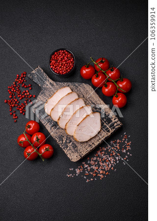 Delicious juicy grilled chicken fillet with salt, spices and herbs Delicious juicy grilled chicken fillet with salt, spices and herbs 106359914