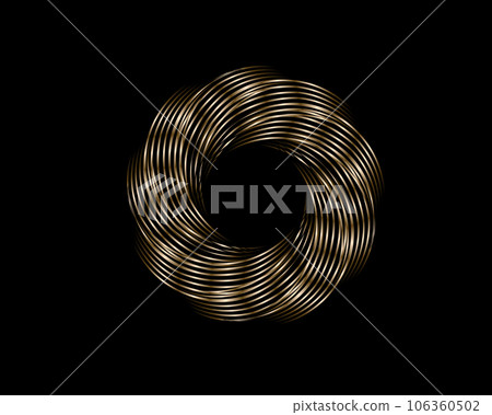 Metallic Abstract Flower Vortex, vector geometric circles bronze logo design isolated on black background. Technology round in wave elements 106360502