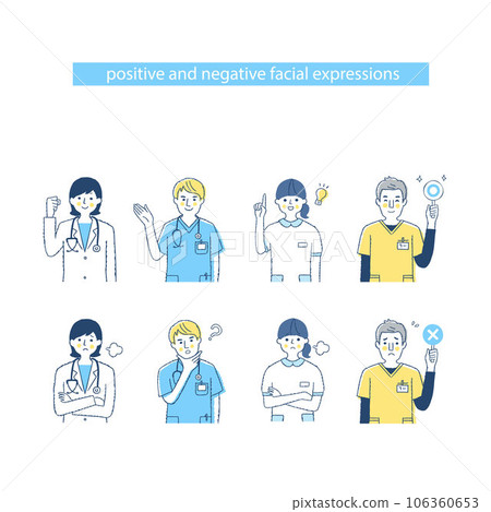 Facial expressions of 4 medical workers i-1.3.B.D Negative & positive 106360653