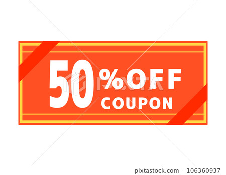 Red 50% off coupon Yellow line and 2 red ribbons Red 50% off coupon Yellow line and 2 red ribbons 106360937
