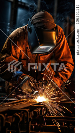 Welder welds steel 106361112