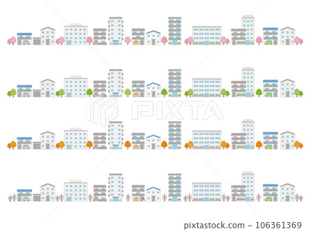 A set of illustrations of a cityscape with a sense of season_with main line 106361369