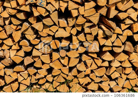 Background of the stacked dry chopped firewood Background of the stacked dry chopped firewood 106361686
