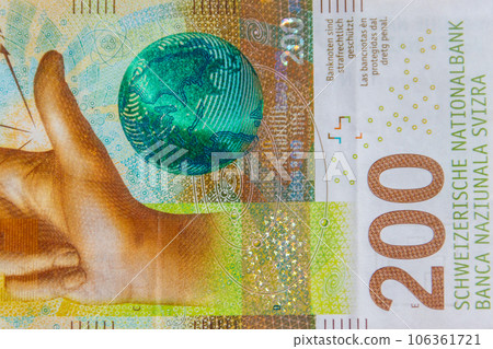 Macro shot of two hundred swiss francs banknote 106361721