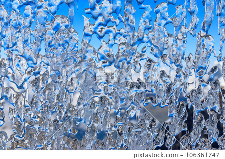 Frozen water drops on the winter window. Abstract background Frozen water drops on the winter window. Abstract background 106361747