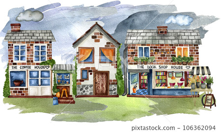 Gnomes family with autumn vegetables harvest. Thankgiving iilustration with gnomes, pumpkin, maple leaves, fruits, vegetables, flowers. Watercolor painting on white background. 106362094