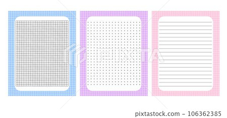 Bullet journal blank printable page templates set, simple minimalist checked blue, pink, violet frame vector illustration, things to do reminder, notes, fill in planner to organize any life event 106362385
