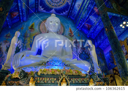 White Buddha at Blue Temple (Wat Rong Suea Ten) Beautiful temple in Chiang Rai province White Buddha at Blue Temple (Wat Rong Suea Ten) Beautiful temple in Chiang Rai province 106362615